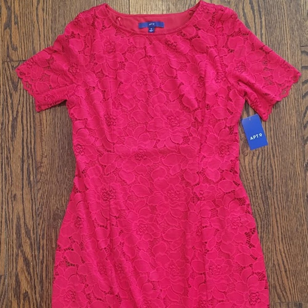 APT. 9 Women's Red Floral Lace Fit & Flare Dress  Size M NWT